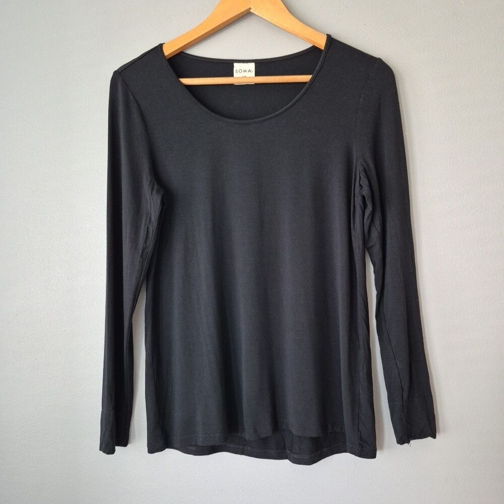 Soma Black Long Sleeve Scoop Neck Lightweight Pajama Sleep Shirt Womens XS